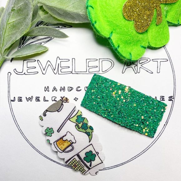 JEWELED ART Handcrafted Lucky Charms Snap Clip Set | Shamrock Collection - Picture 1 of 2